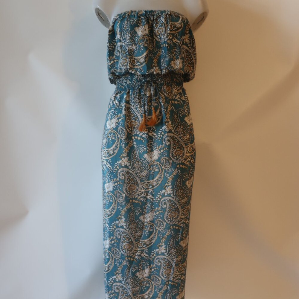 NWT Womens Tina Demel Green Paisley Floral Strapless Maxi Dress M